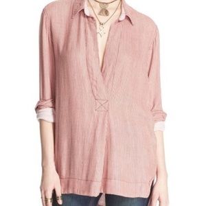 Free People//On The Road Striped Loose Tunic Shirt